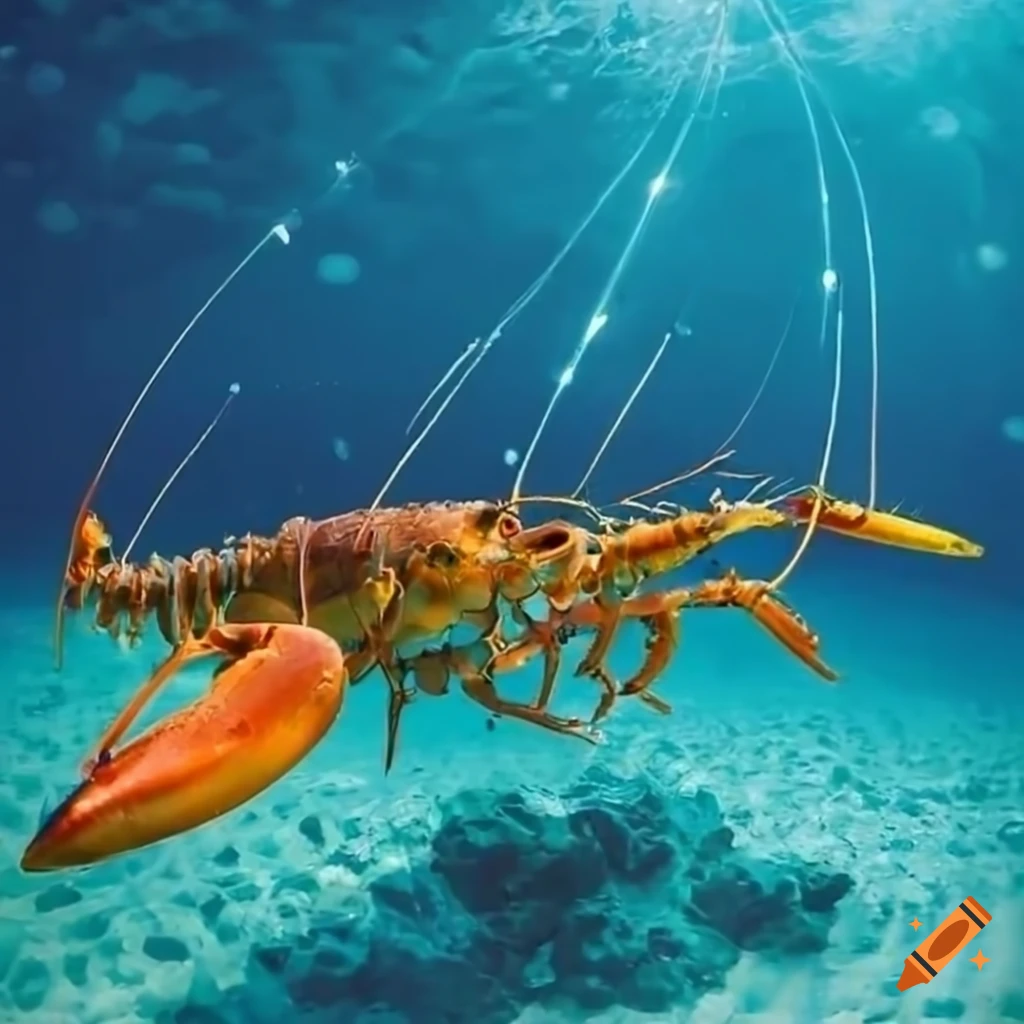 hyperrealistic image of golden lobsters in a waterpark