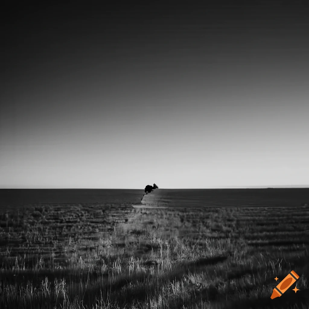 monochrome image of deserted dusty fields