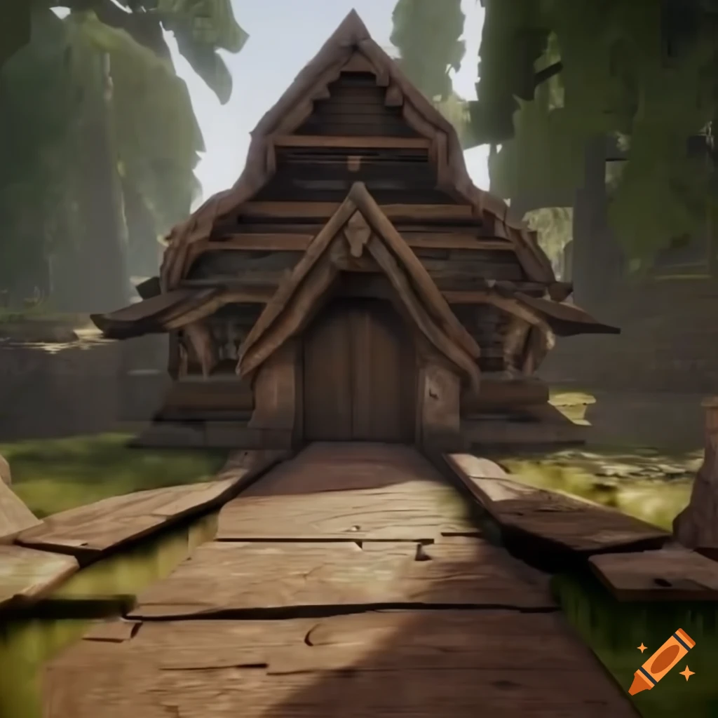 Image of a wooden temple in a pine forest on Craiyon