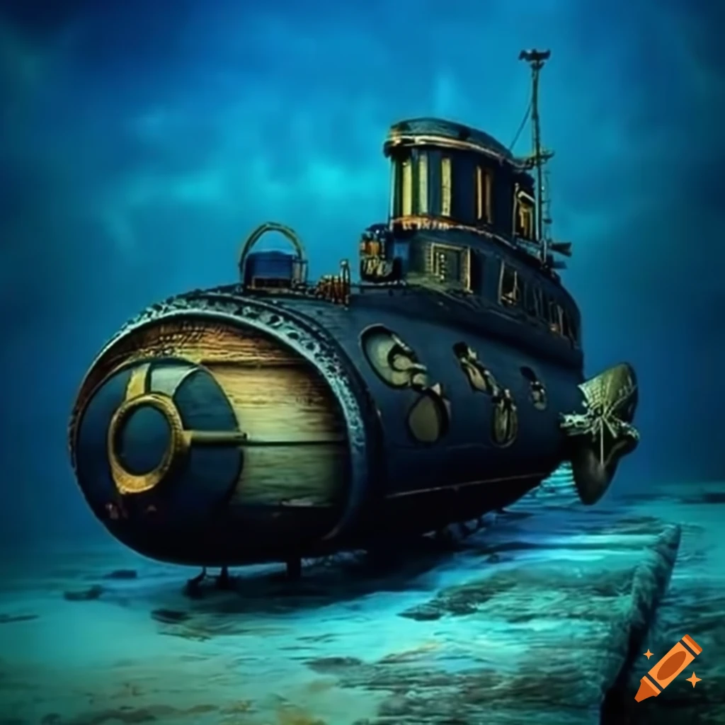 Black steampunk submarine in havana malecón