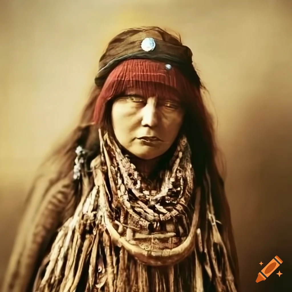 portrait of a Scottish shaman woman in 1910