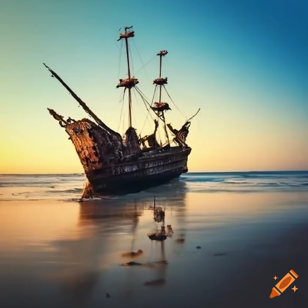 abandoned shipwreck on sandy beach