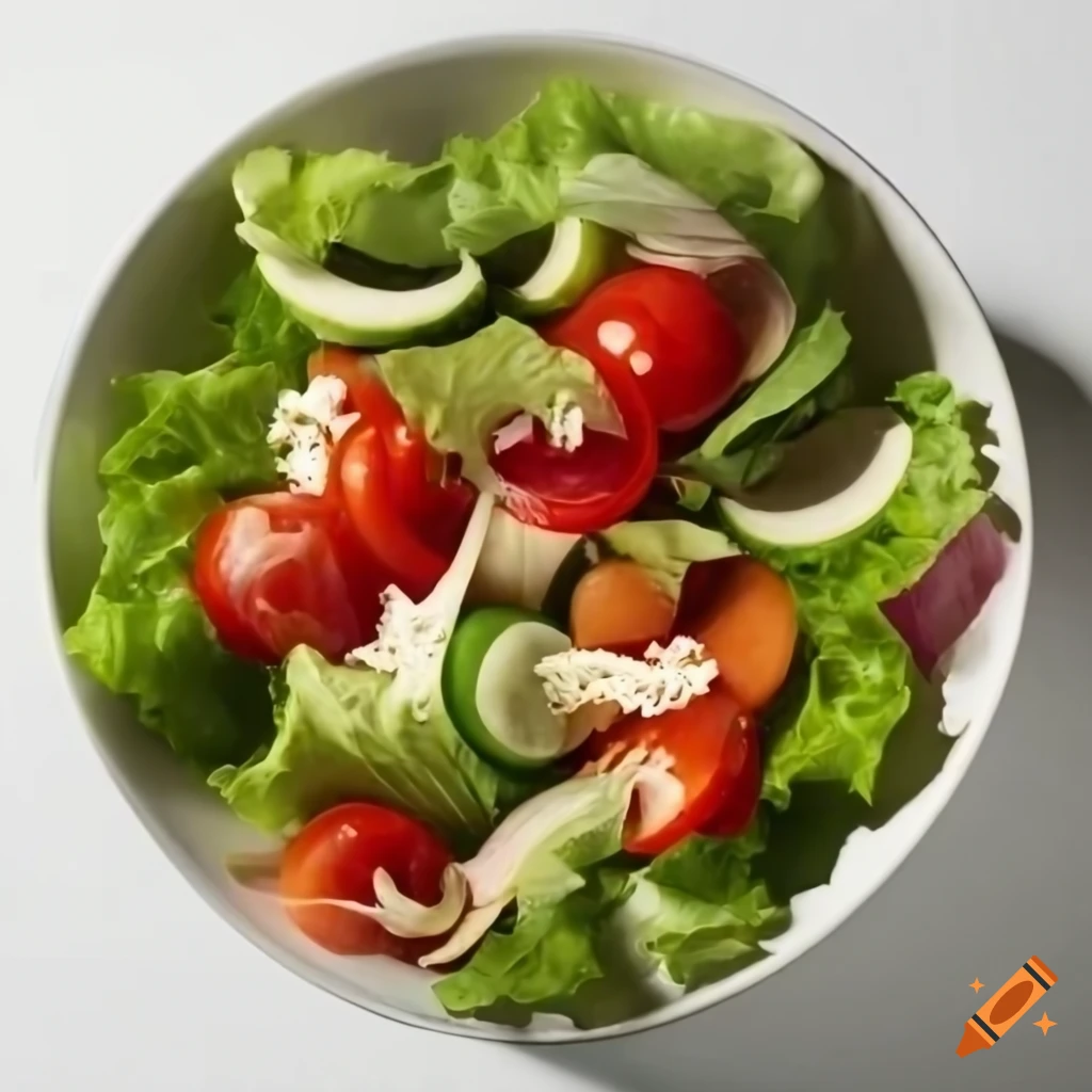 beautifully arranged salad on a white background