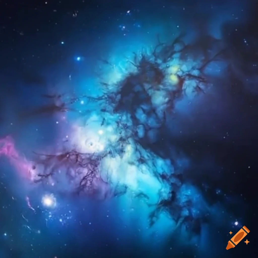 Pintura de una galaxia azul con aves cósmicas on Craiyon