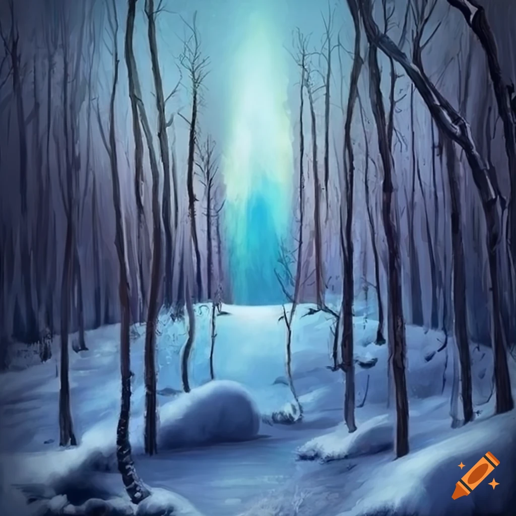 surreal painting of a winter forest