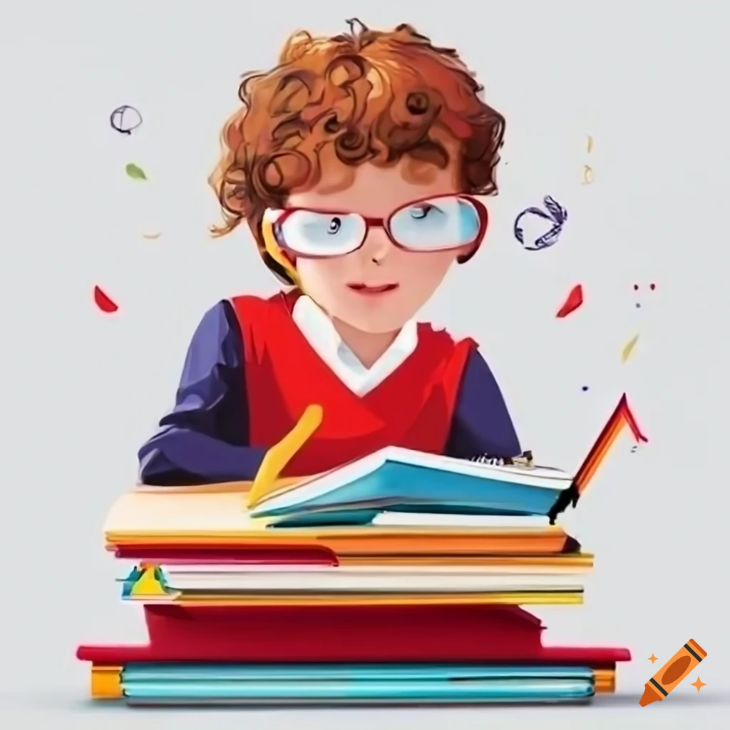 student learning German on a white background