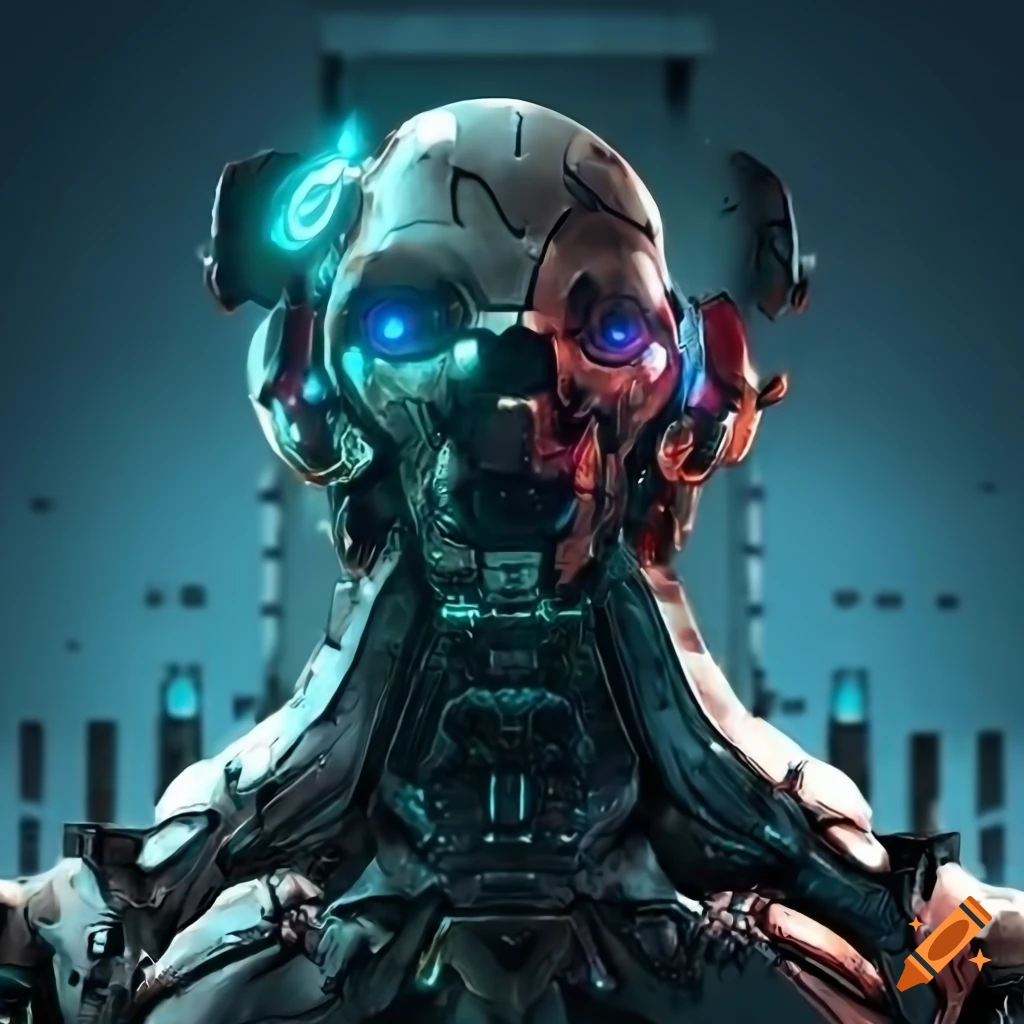 ultra realistic concept art of a cyborg with a hawk head in a futuristic city