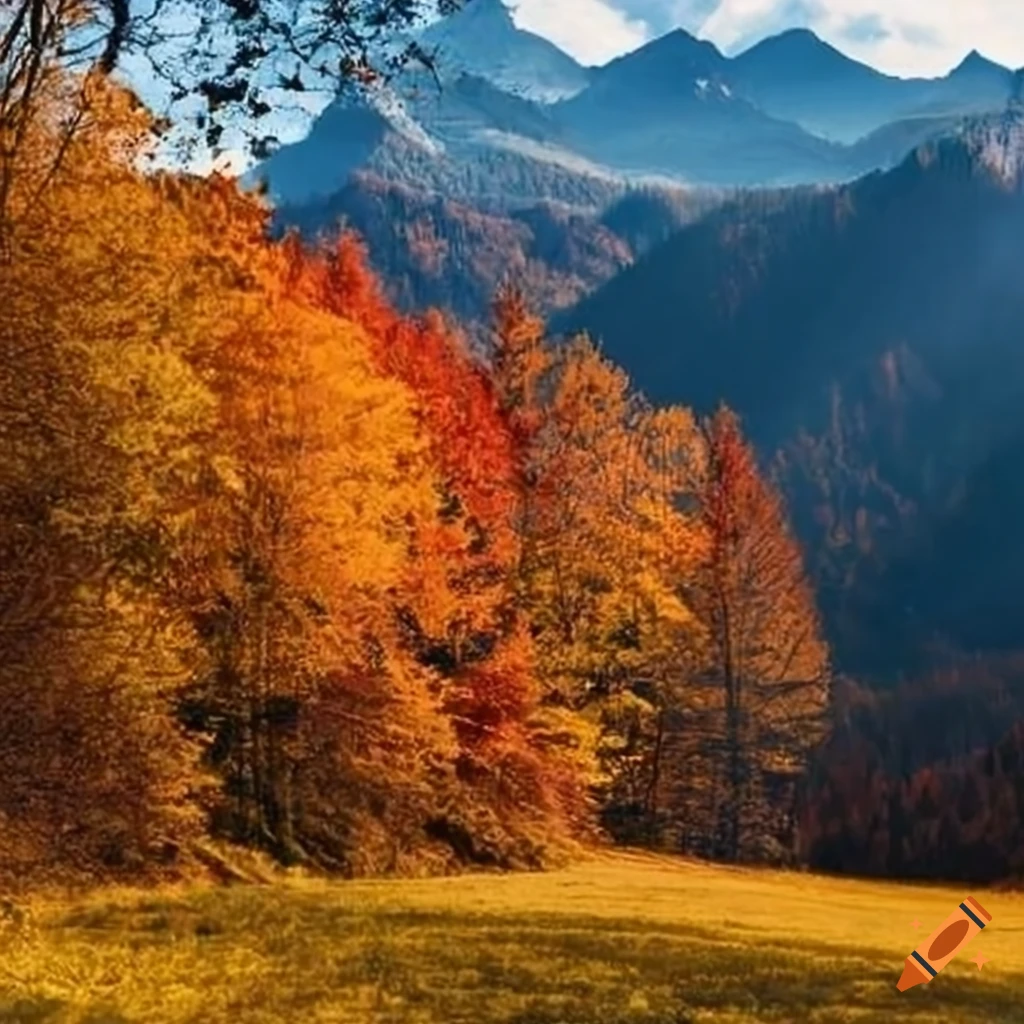 serene fall landscape with mountains