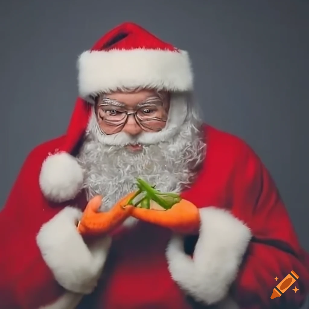 Santa feeding carrots to his reindeer