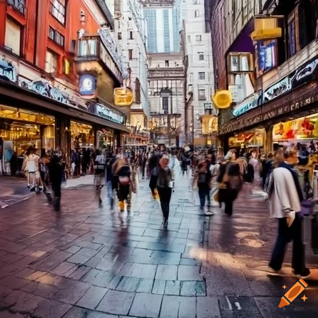 busy plaza with shops