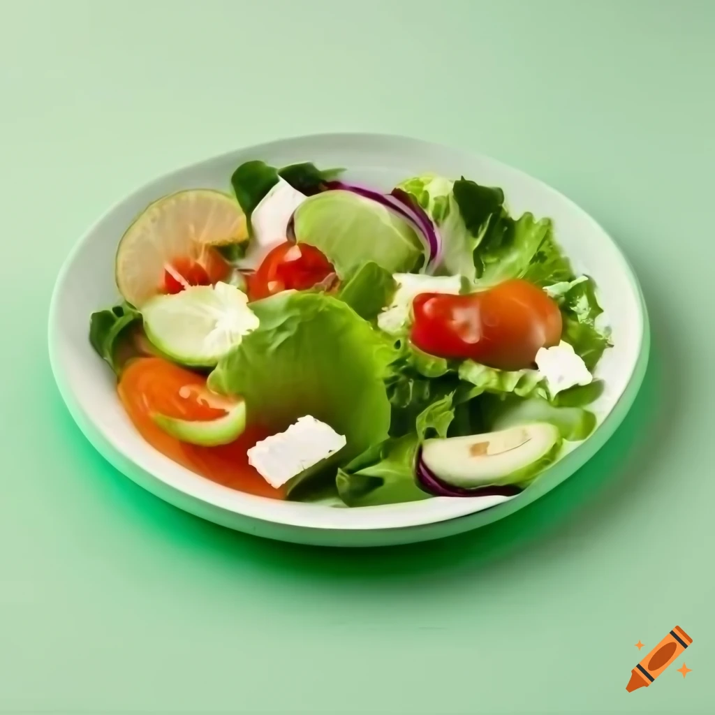 beautifully arranged salad on a white background