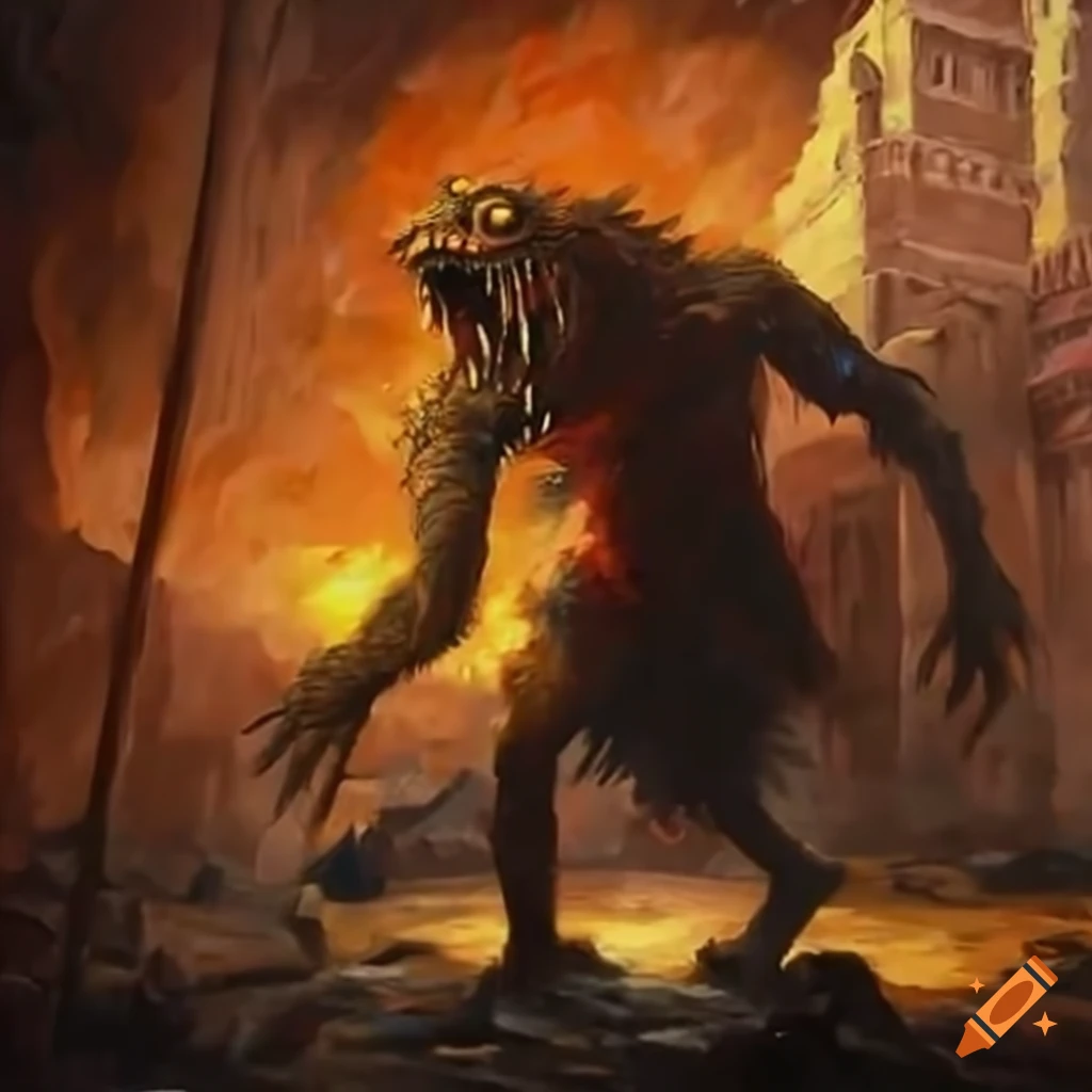 epic monster battle in ancient ruins