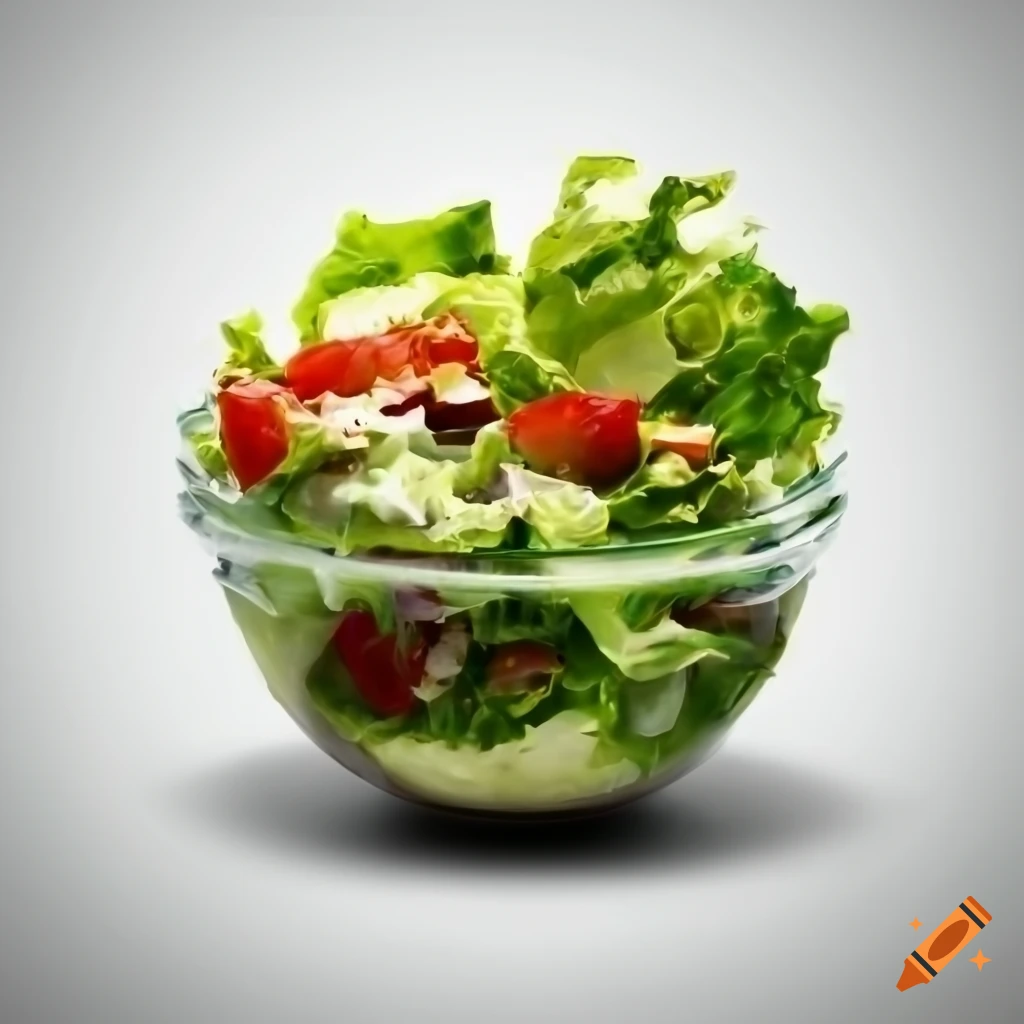 beautifully arranged salad on white background