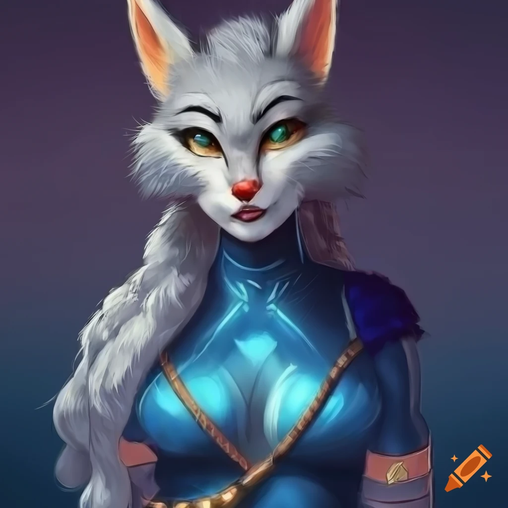 Comic art of a tabaxi woman with grey fur on Craiyon