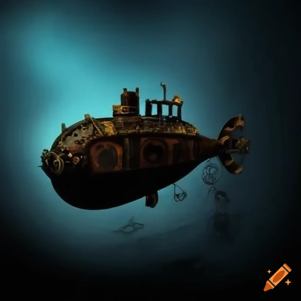 black steampunk submarine docked in Havana Malecón