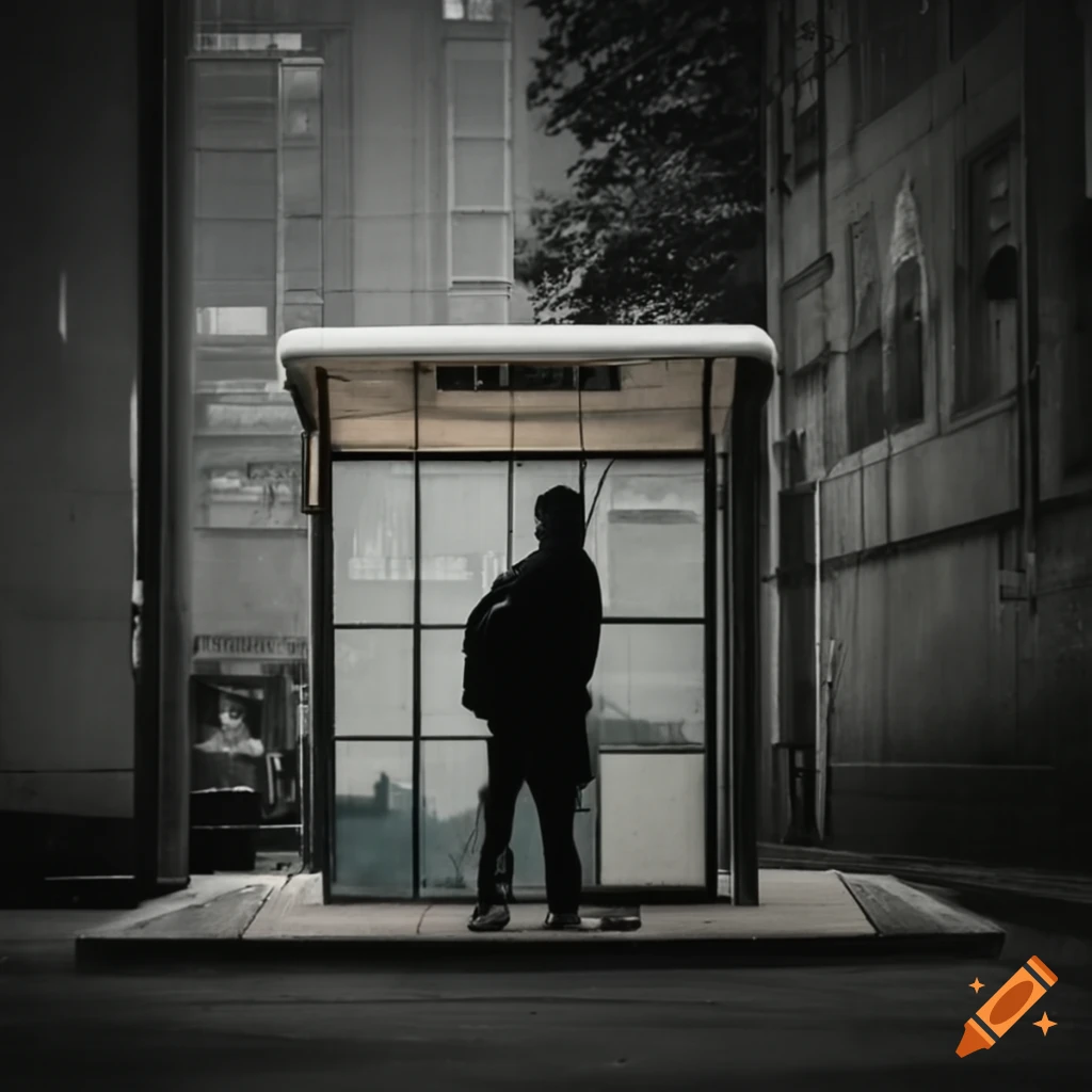photo of a man waiting at a bus stop