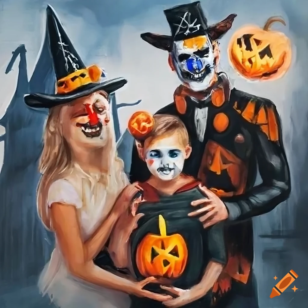warm colored Halloween family portrait