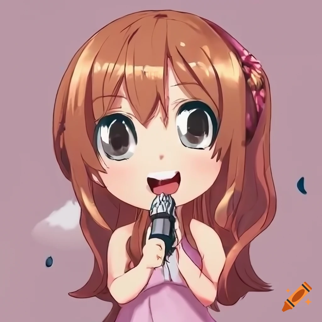 Cute smiling anime girl singing karaoke. Stock Illustration | Adobe Stock