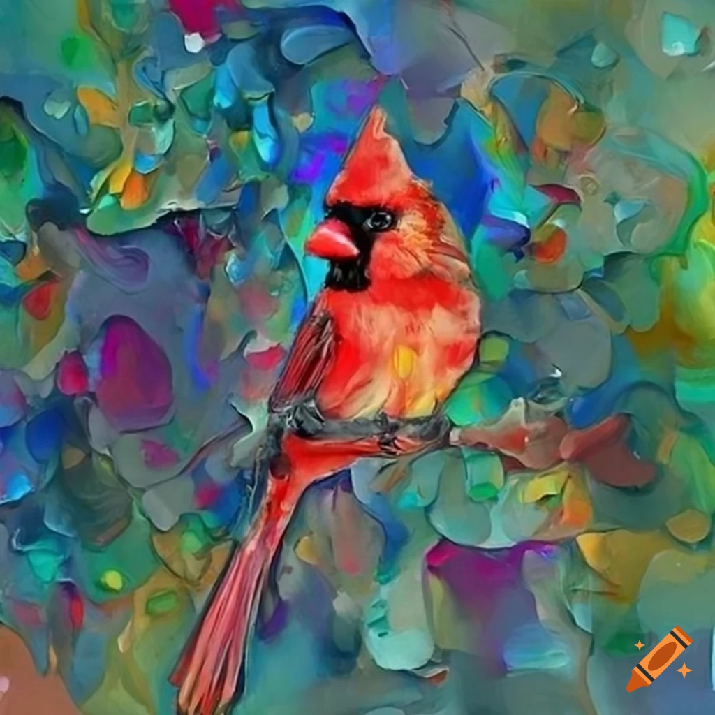 Abstract painting of a Northern Cardinal on Craiyon