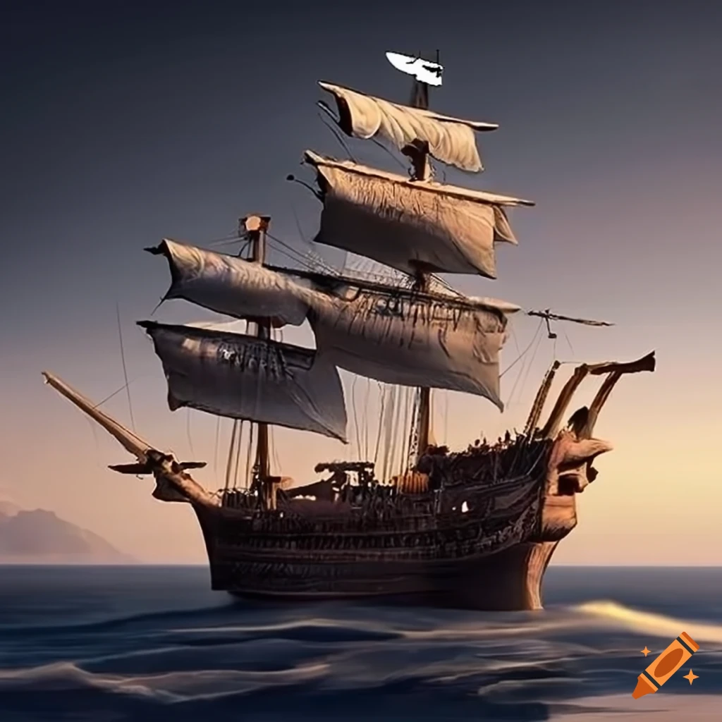 realistic depiction of a 16th-century pirate ship