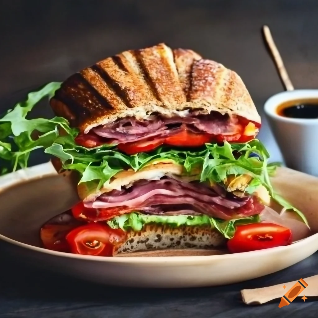 delicious Italian panini sandwich with a cup of espresso