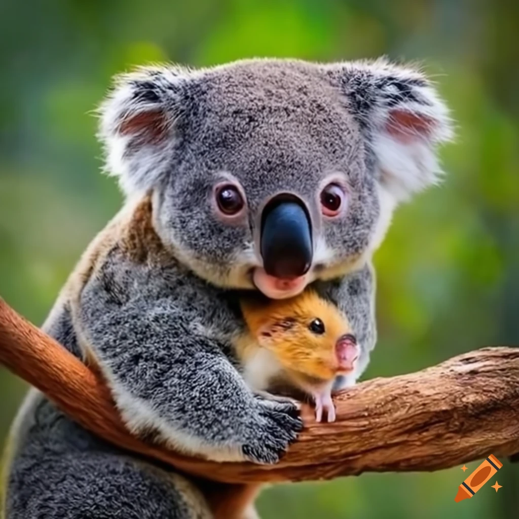 koala and hamster snuggling together