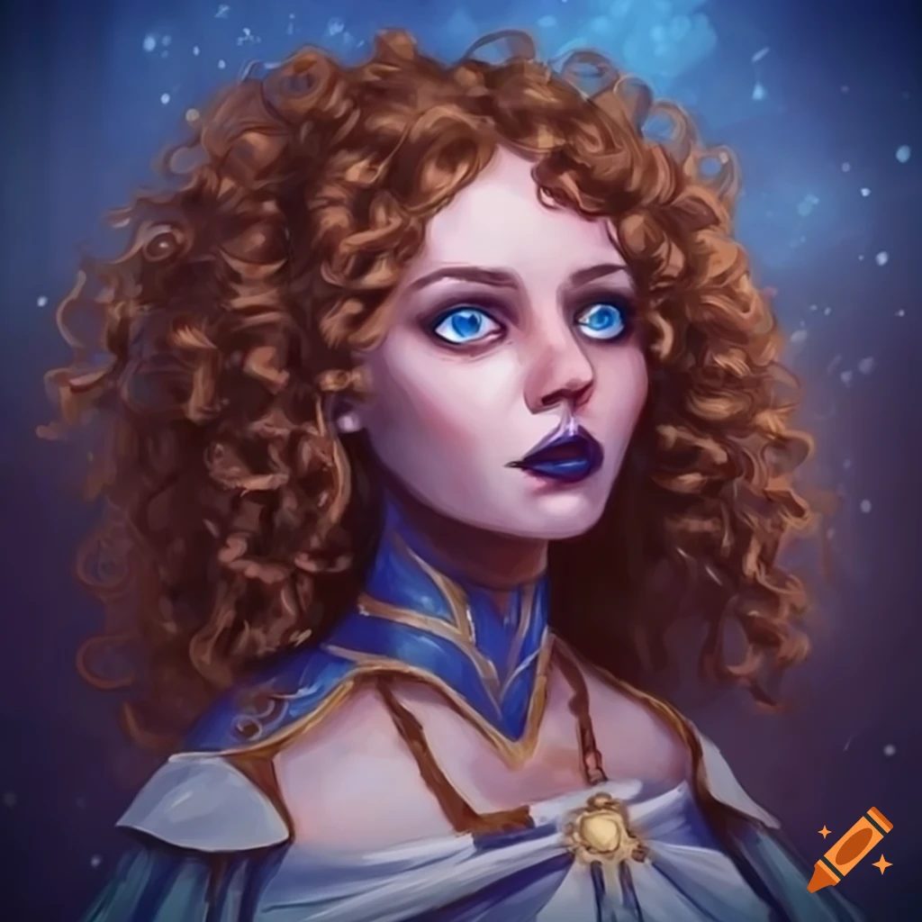 Image Of A Woman Sorcerer With Curly Hair And Blue Eyes On Craiyon