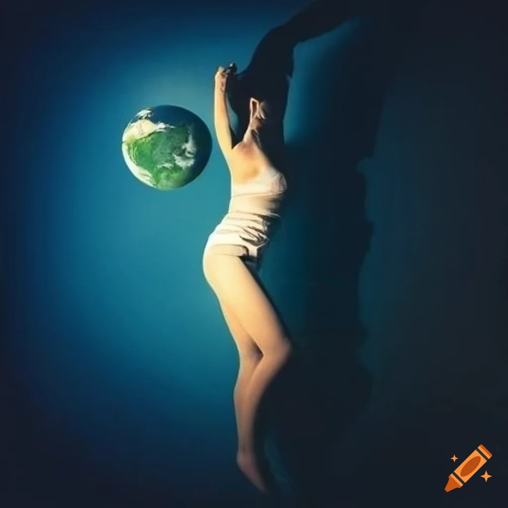 vintage travel poster of a young woman with Earth