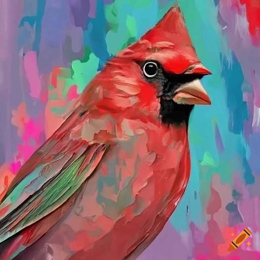abstract painting of a colorful Northern Cardinal