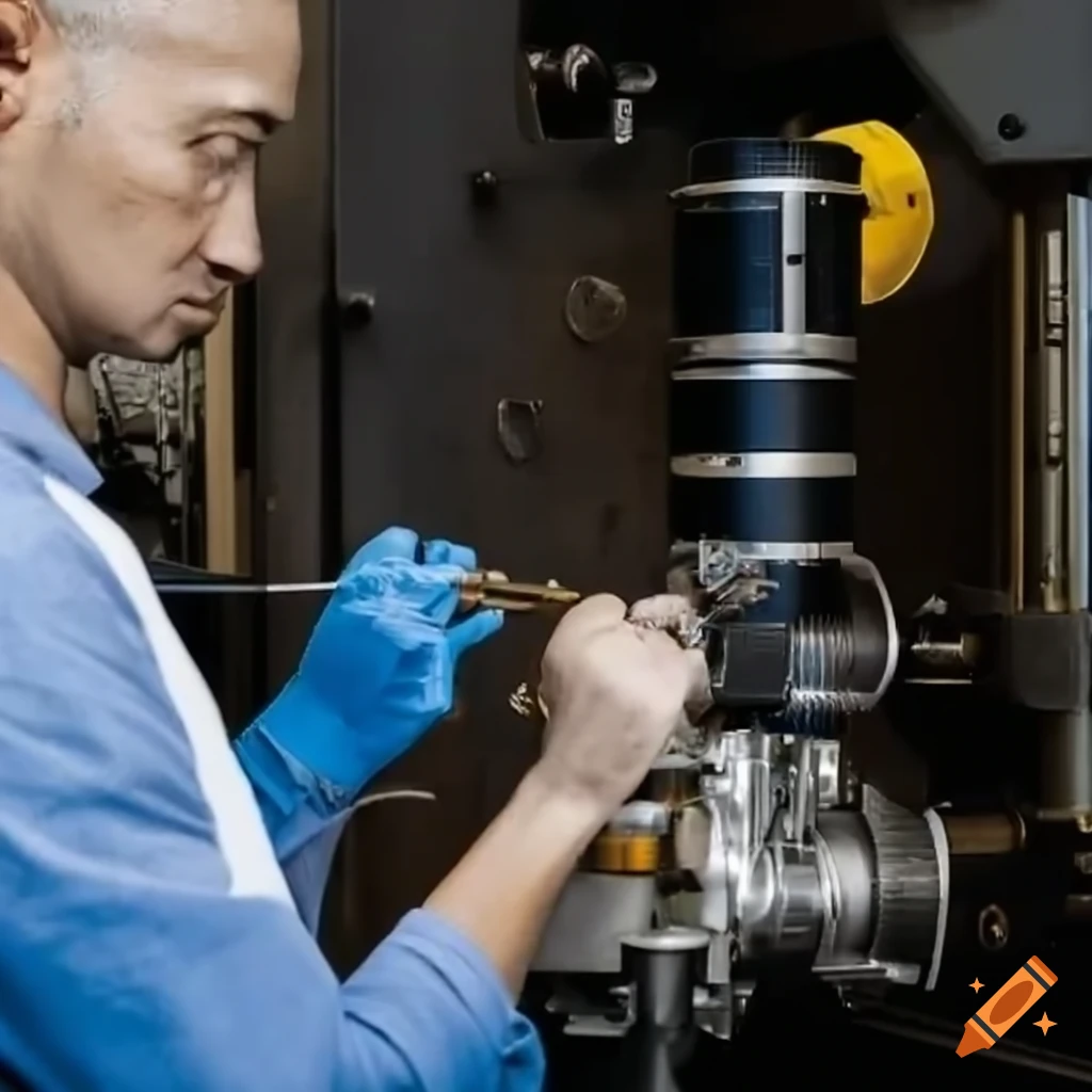 engineer maintaining an extruder