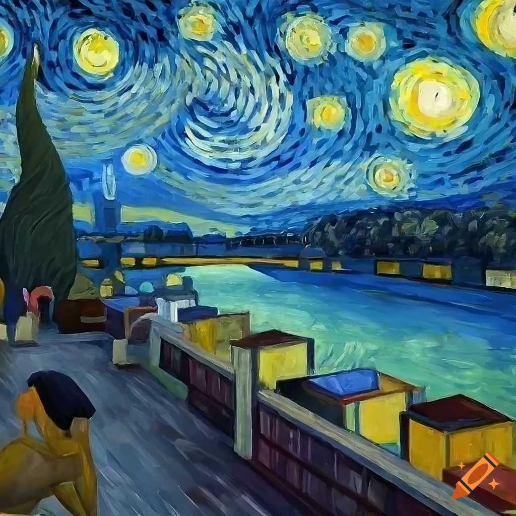 Vibrant painting inspired by starry night over the rhône