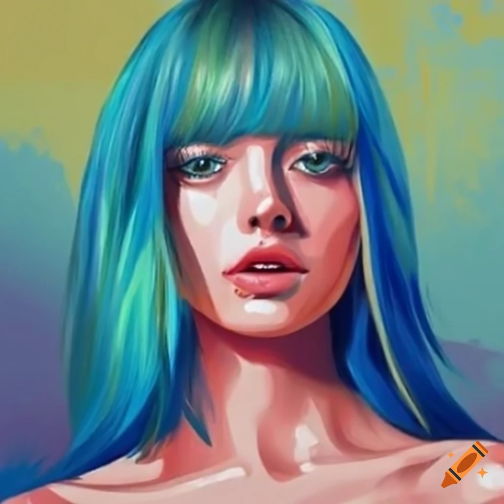 image of cyan hair with bangs