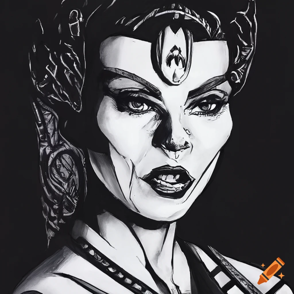 ink drawing of Evil-Lyn from Masters of the Universe