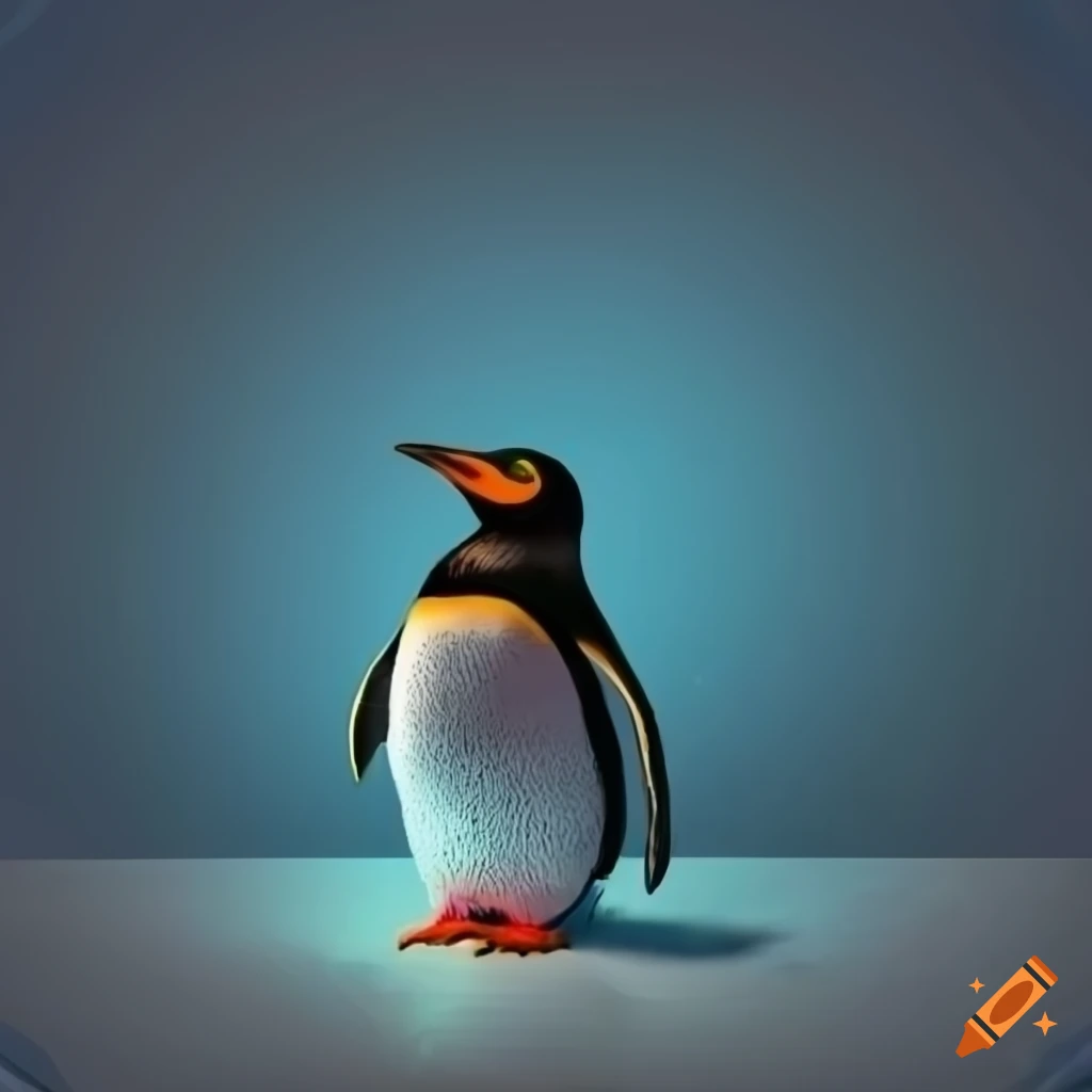 drawing of a penguin admiring the northern lights