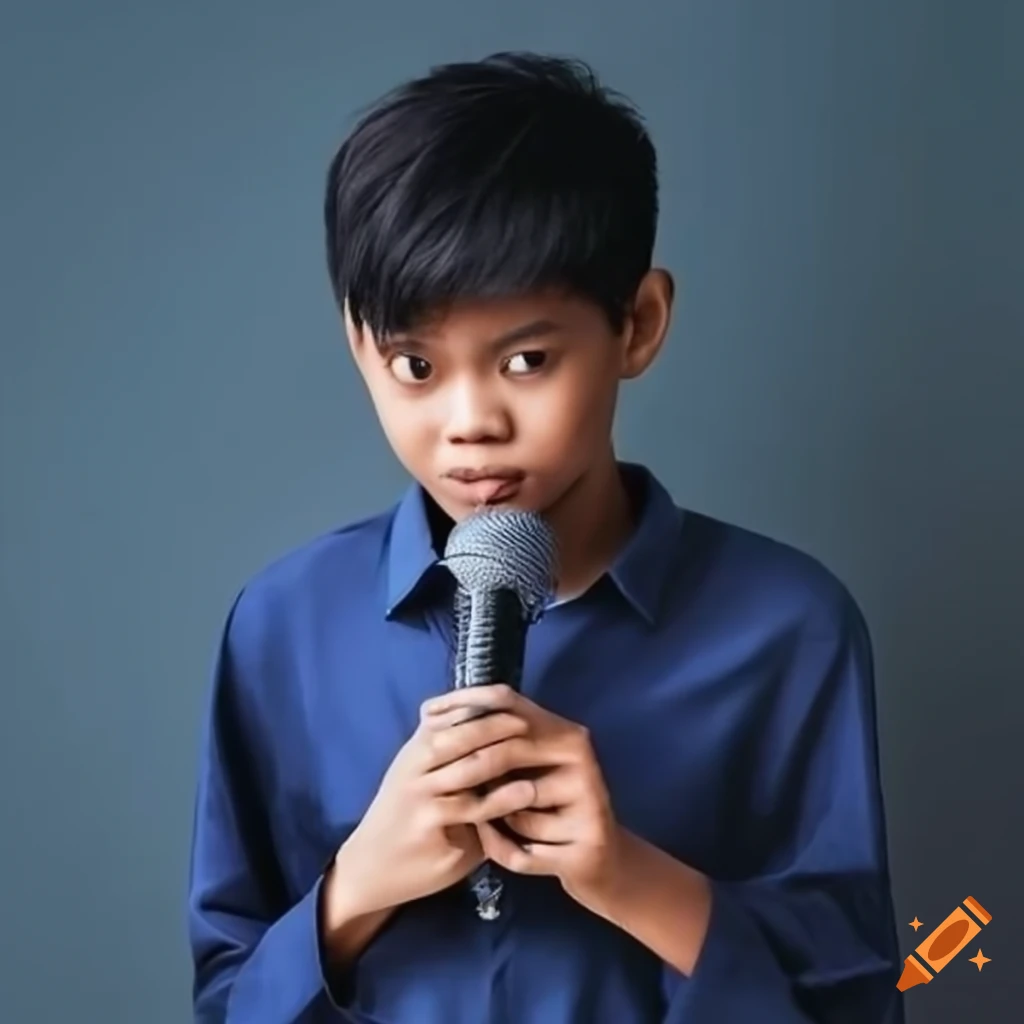 Filipino tall high school boy holding a microphone