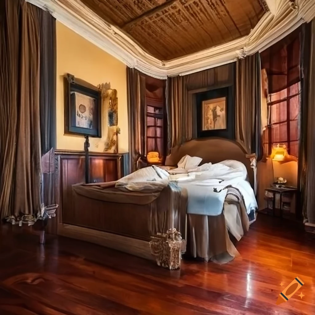 Vintage master suite with a double bed on Craiyon