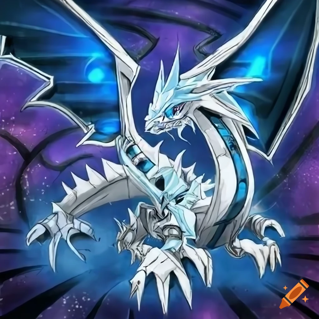 Yu gi oh Card Art Featuring A White Dragon With Big Clear black Wings 