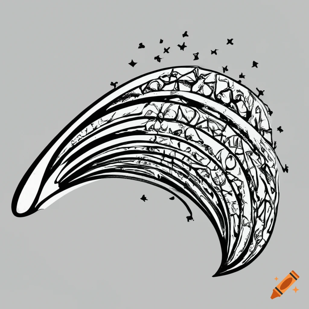 Coloring page of a shooting star in a rainbow shape on Craiyon