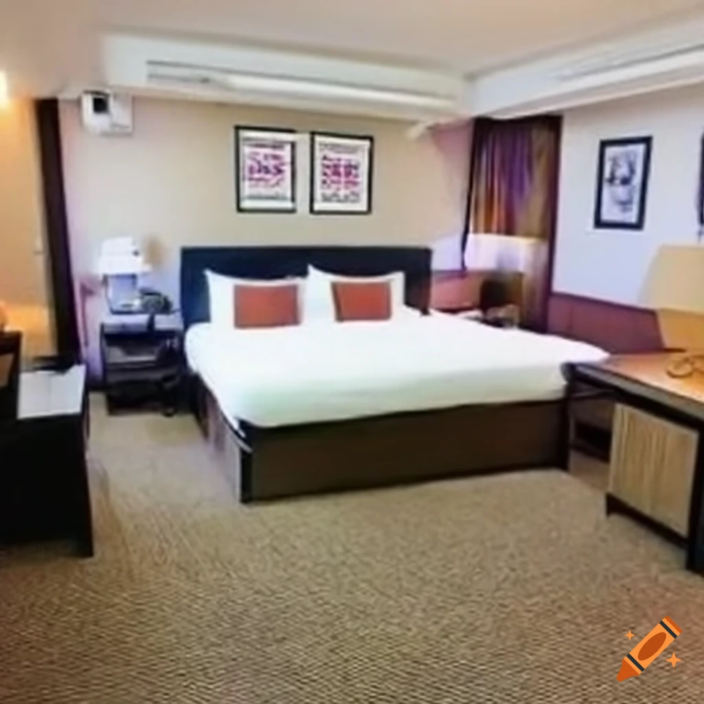 Affordable hotel room with outdated decor