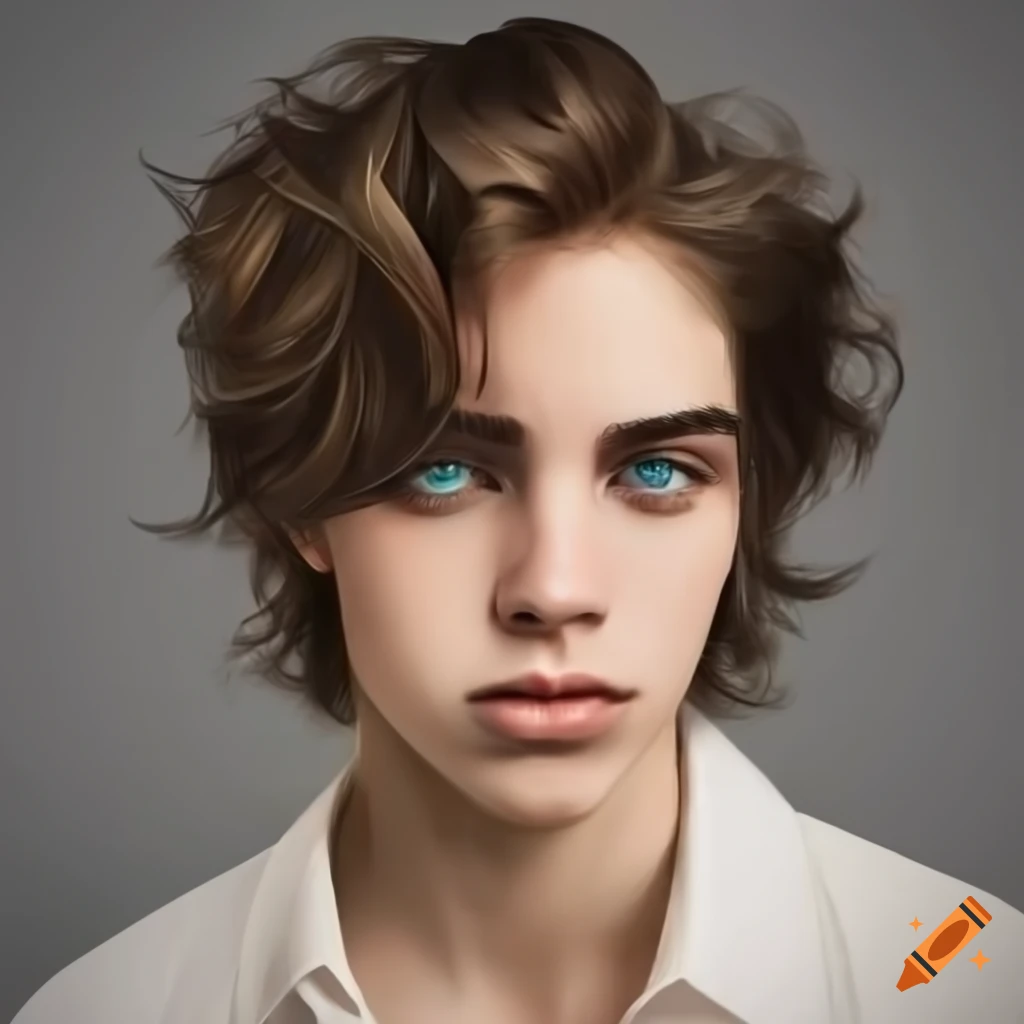 portrait of a young man with wavy hair and green eyes
