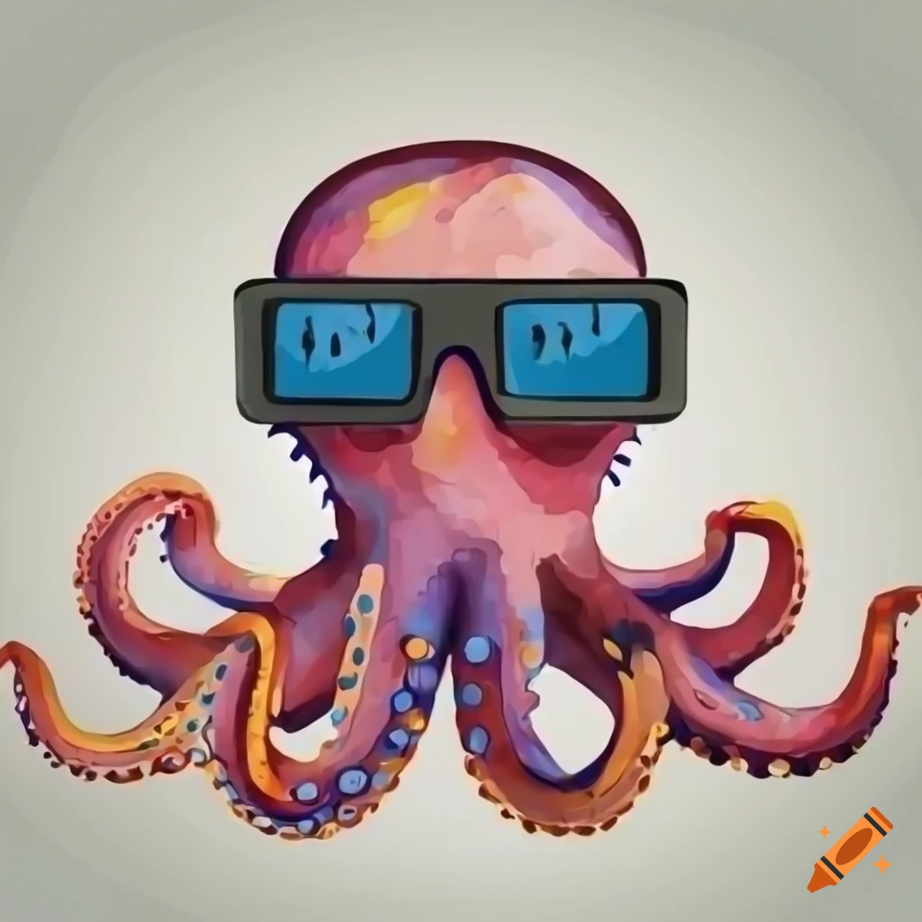 Funny octopus wearing 3d glasses on Craiyon