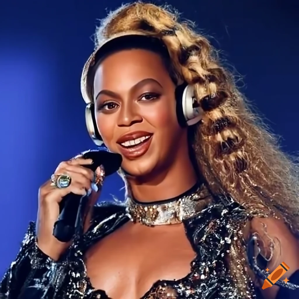 Beyonce dancing with black over-ear headphones on Craiyon