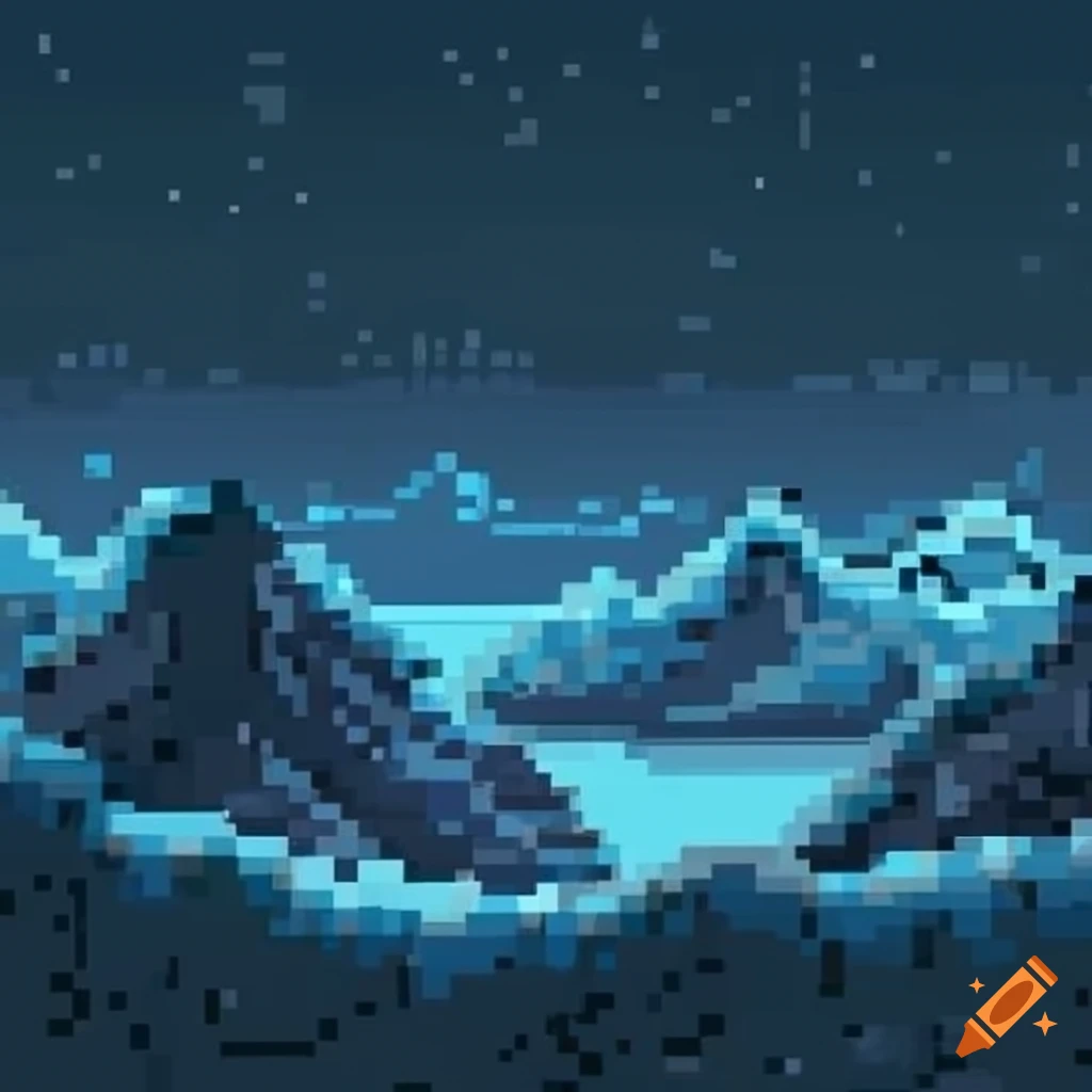 Pixel art of cold dark mountains on Craiyon