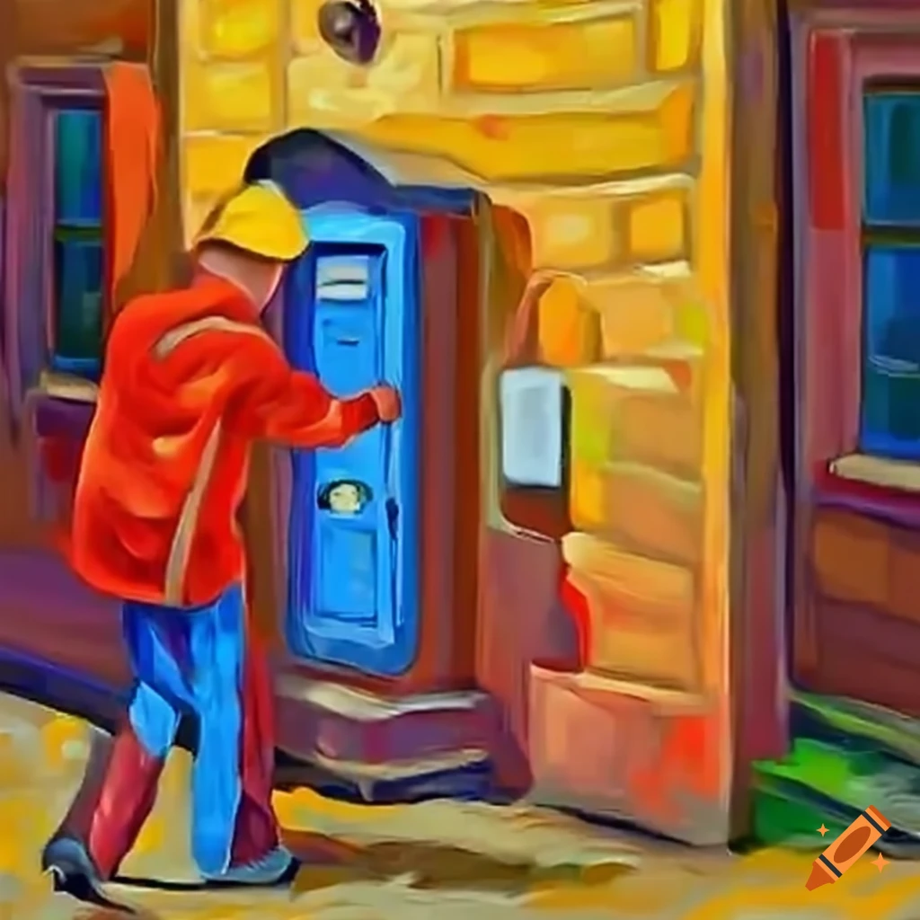 delivery man ringing a doorbell