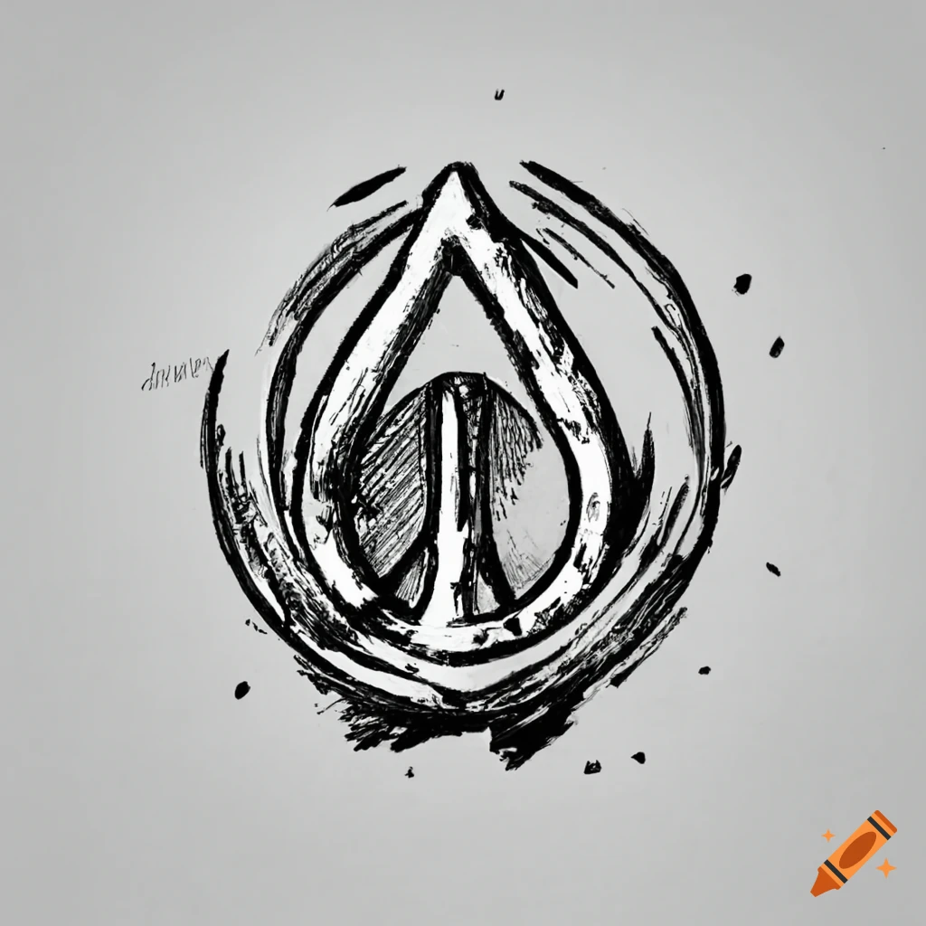 Black and white sketch of the war and peace logo on Craiyon