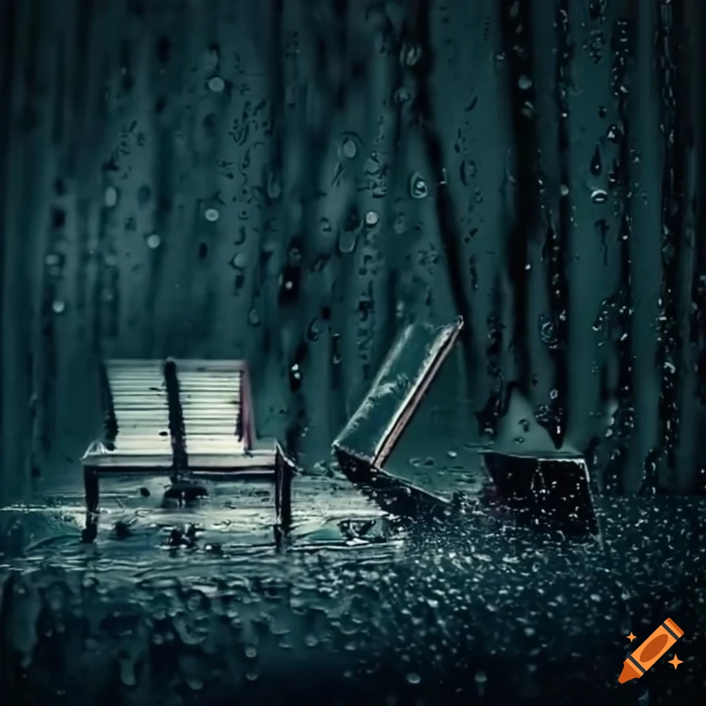 image of a broken piano in the rain