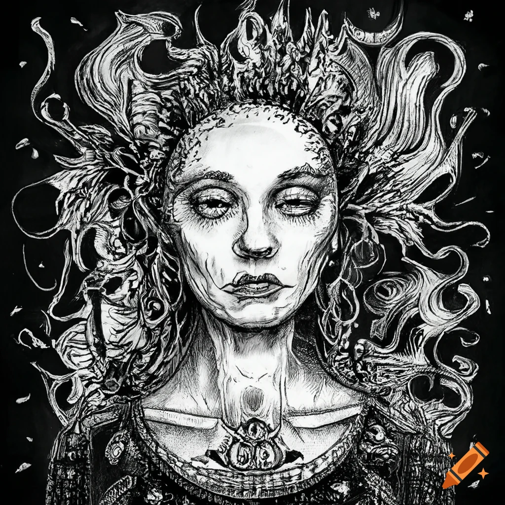 Black And White Ink Drawing Of The Sun Tarot Card On Craiyon