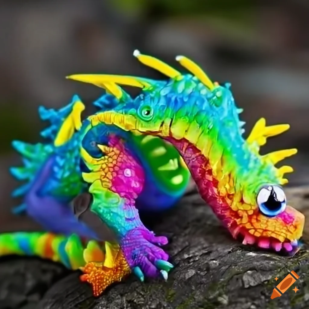 Cartoonish dragon with googly eyes