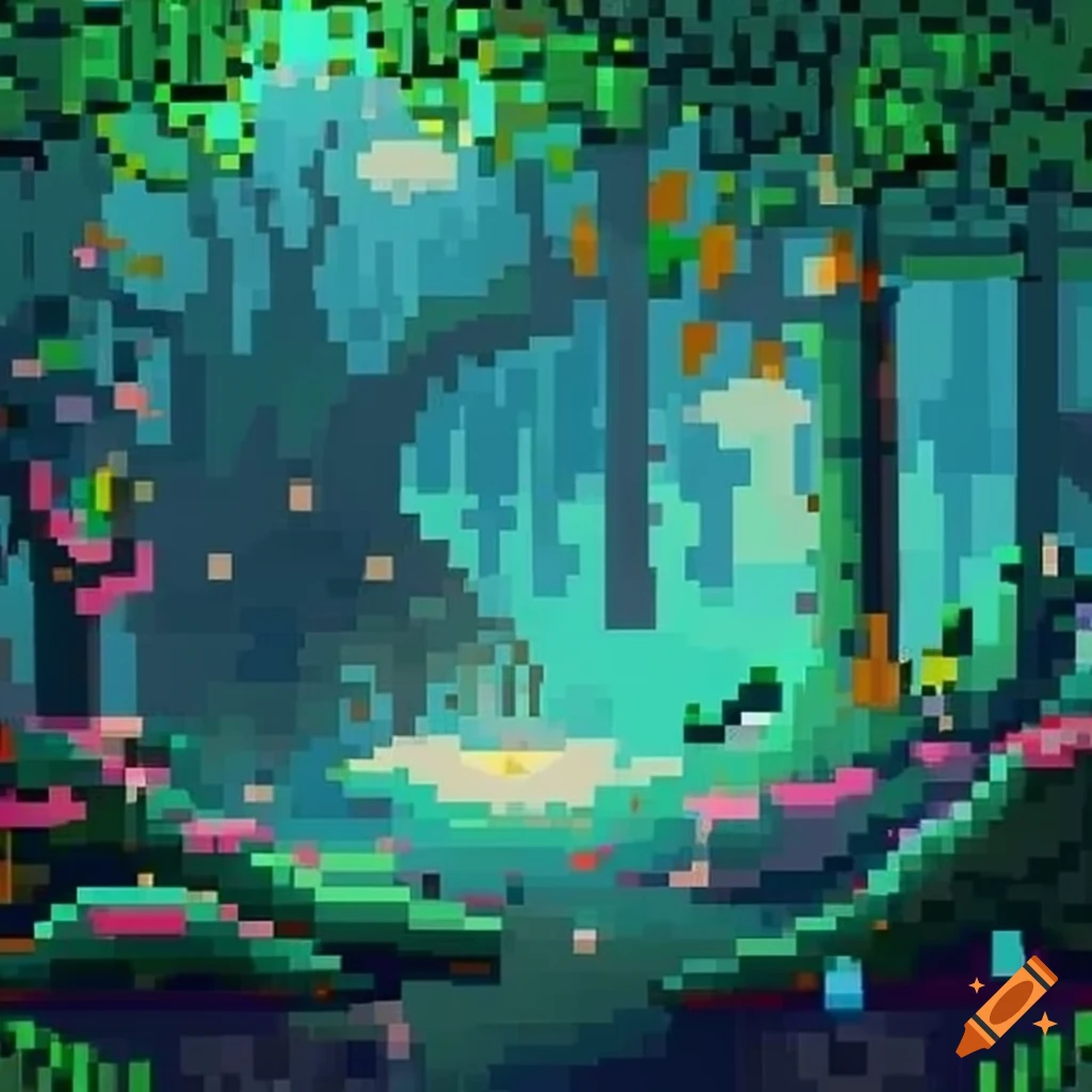 pixel art of an enchanted forest
