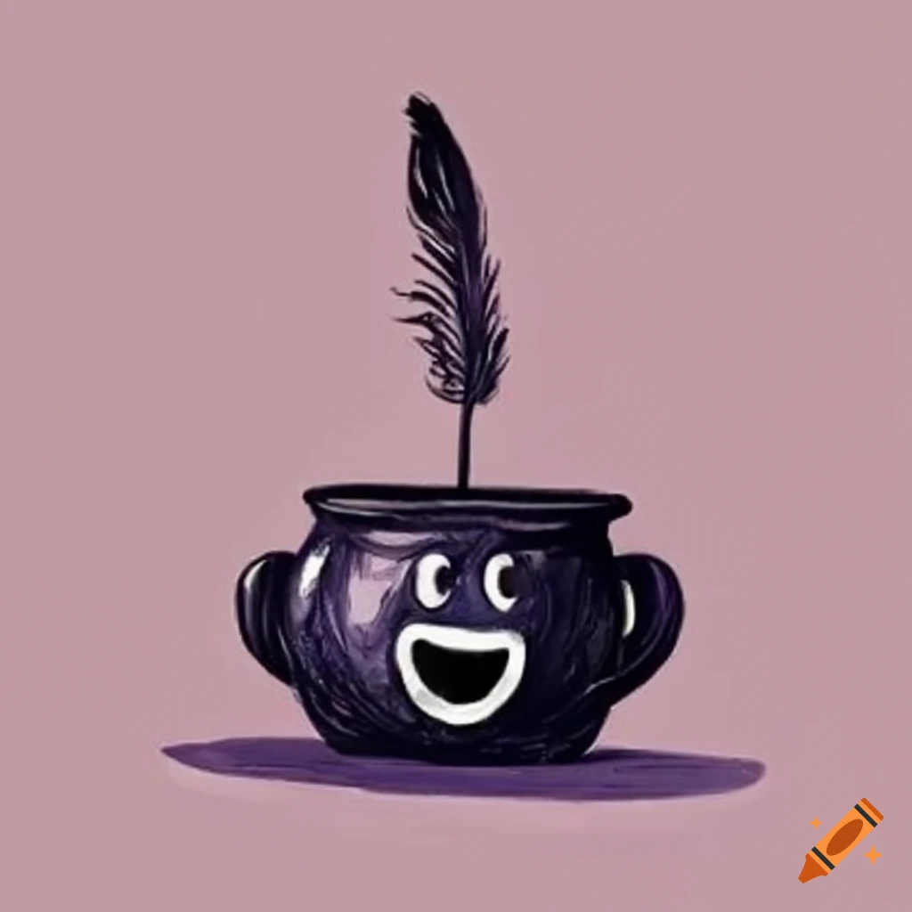 smiley face inkpot with a quill